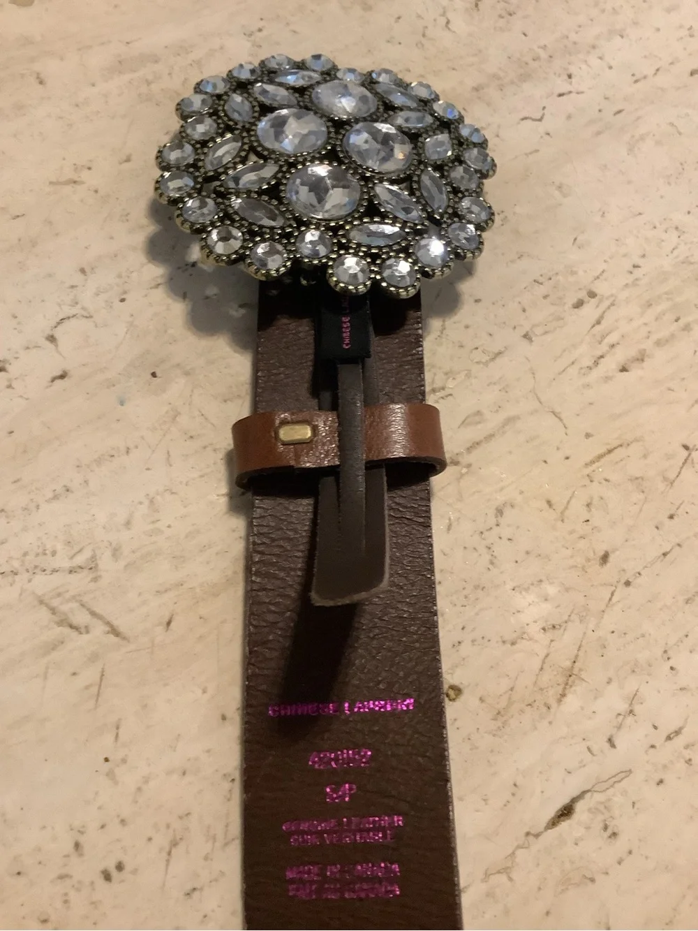 Chinese Laundry Brown Leather Belt with Crystal Cluster Buckle - Picture 2 of 3